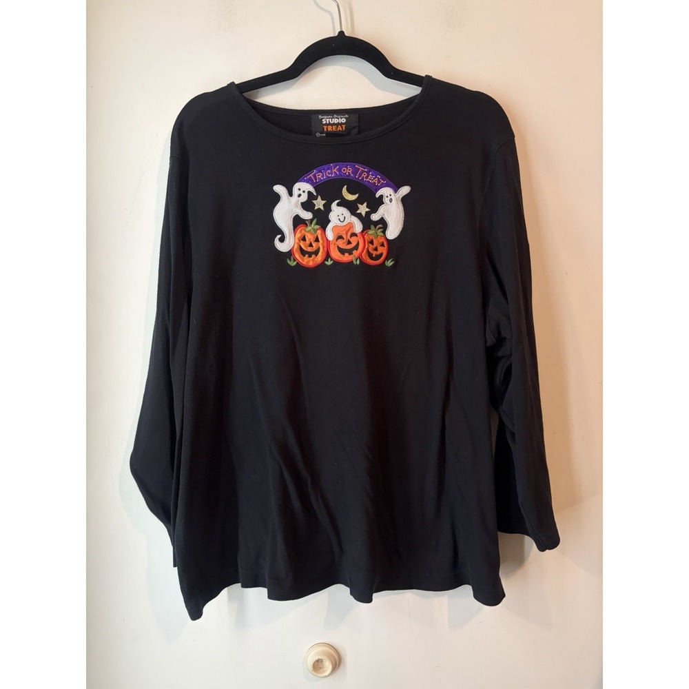 Vintage Studio Treat Trick Or Treat Ghost Pumpkin Shirt Womens 2X